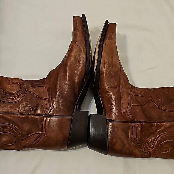 - Vintage DAN POST Men's Western Brown Bexar Rust Saddle Snip Toe Cowboy B… - Picture 4 of 13